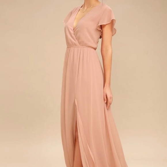 LULUS 'Lost in the Moment' Blush V-Neck High Slit Maxi Dress Size XS - Picture 5 of 14